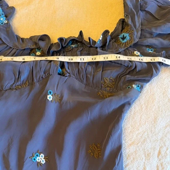 New Free People Bali Santa Cruz Ruffle Blue Floral Embroidered Maxi Dress M - Picture 12 of 16